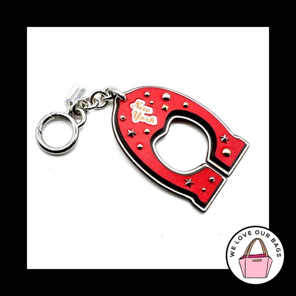 New $80 COACH New York VARSITY C Leather Fob Bag Charm Keychain Hang Tag 23585 - Picture 1 of 2